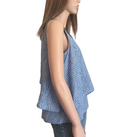 JUICY Couture Blue Waves Tiered Blouse Top Studded Rhinestone Neckline - Picture 5 of 14